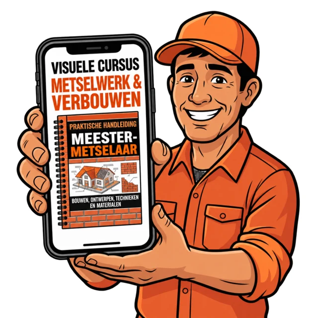 Lachende bouwvakker toont de cursus op zijn mobiel